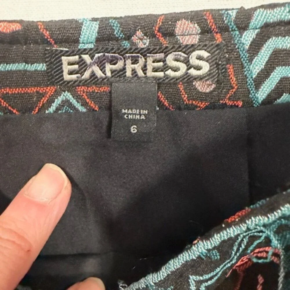 Express Mini Skirt Size 6 Western Boho Pattern Faux Leather Festival - Picture 7 of 11